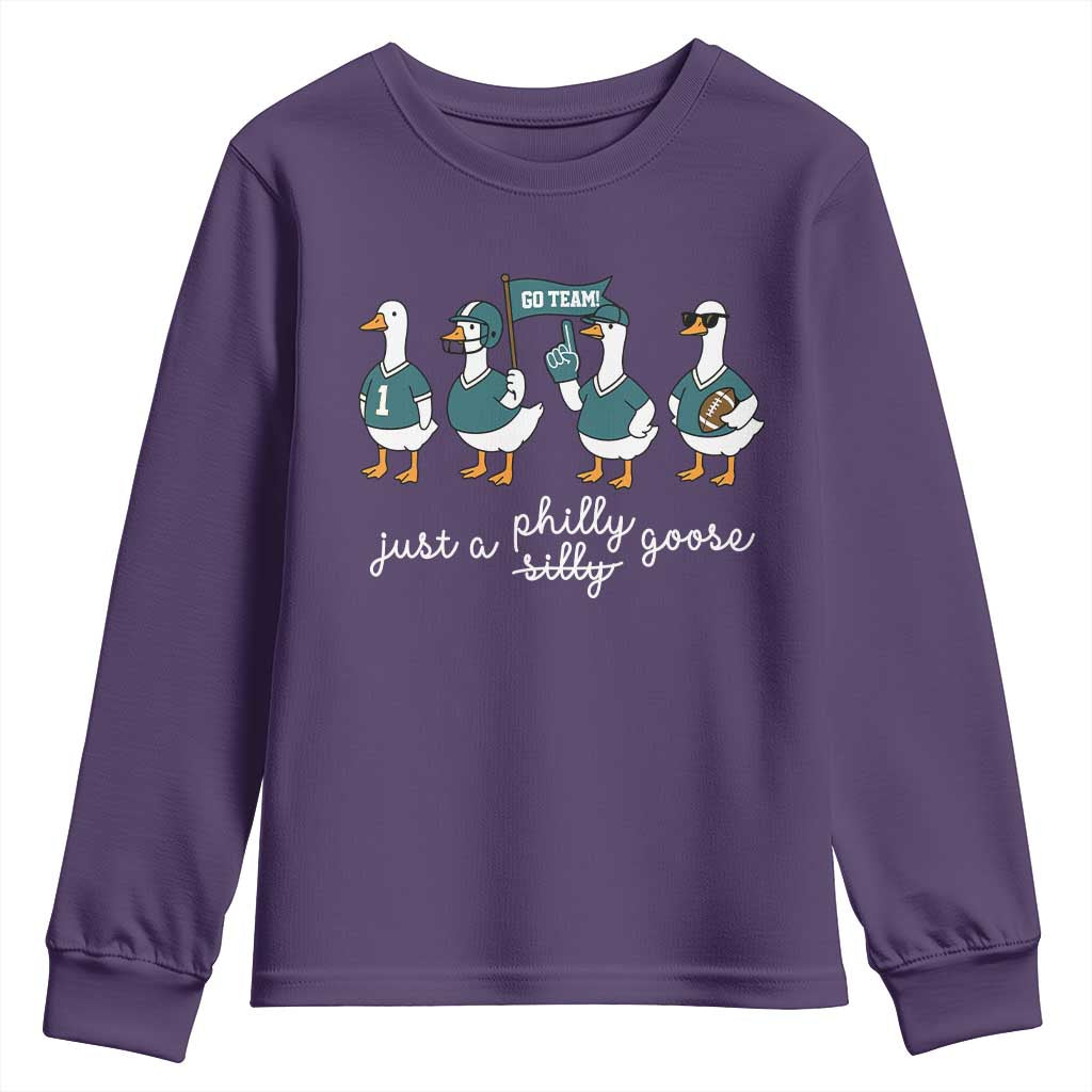 Funny Just A Silly Goose Football Youth Sweatshirt PFE Sport Lover Game Day TS11 Purple Print Your Wear