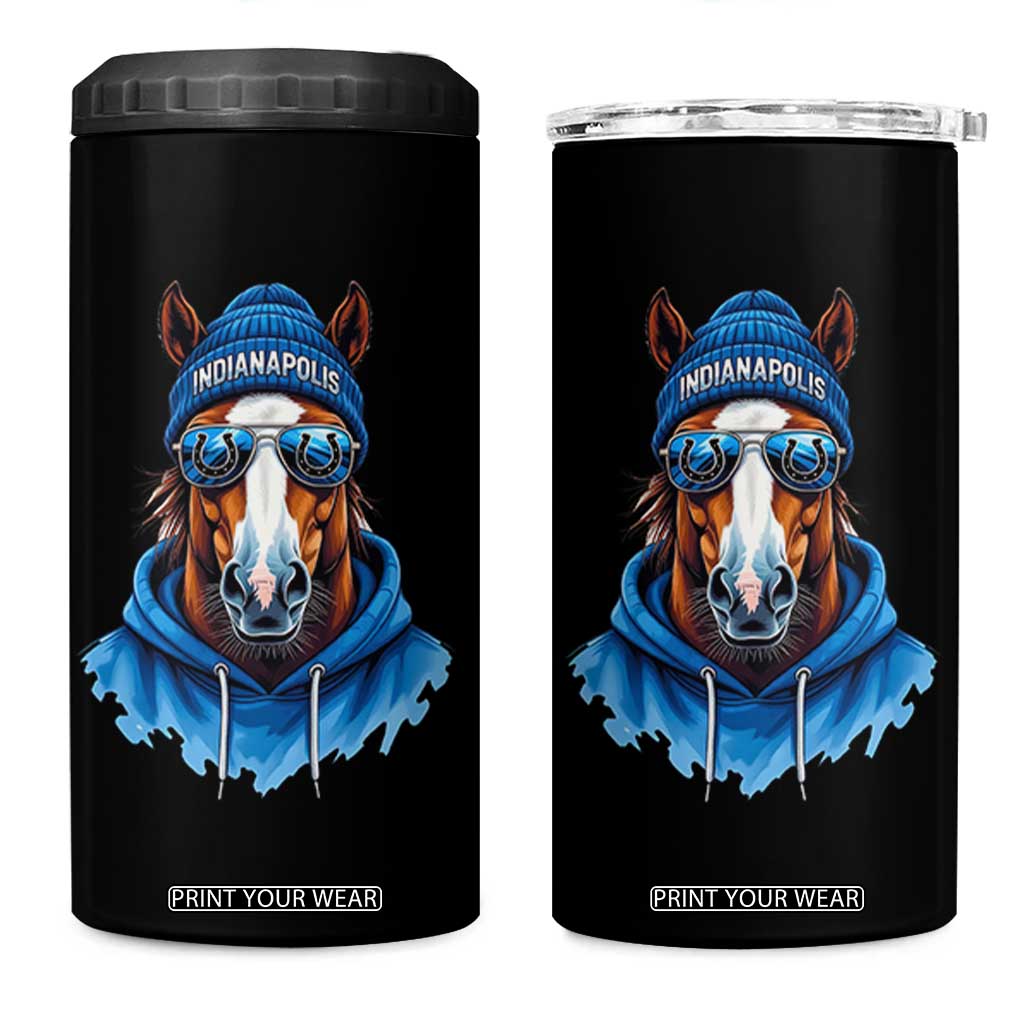 Indianapolis Fan 4 in 1 Can Cooler Tumbler Blue Horse Sports Lover Game Day TS11 One Size: 16 oz Black Print Your Wear