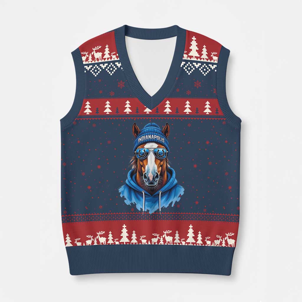 IFC Football Lover V-Neck Knit Sweater Vest Blue Equine Shoe Sport Fan Game Day TS11 Navy Red Print Your Wear