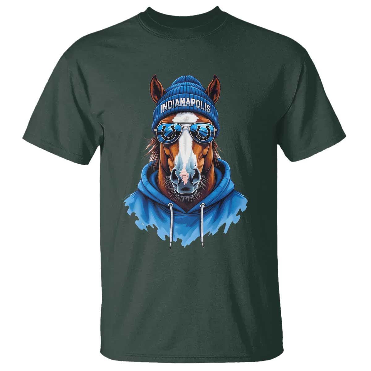 Indianapolis Fan T Shirt Blue Horse Sports Lover Game Day TS11 Dark Forest Green Print Your Wear