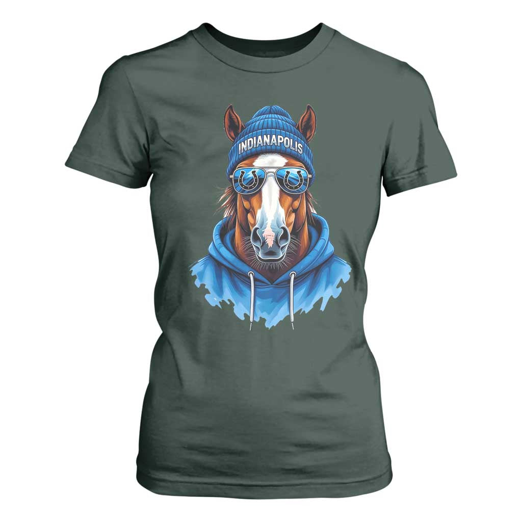 Indianapolis Fan T Shirt For Women Blue Horse Sports Lover Game Day TS11 Dark Forest Green Print Your Wear