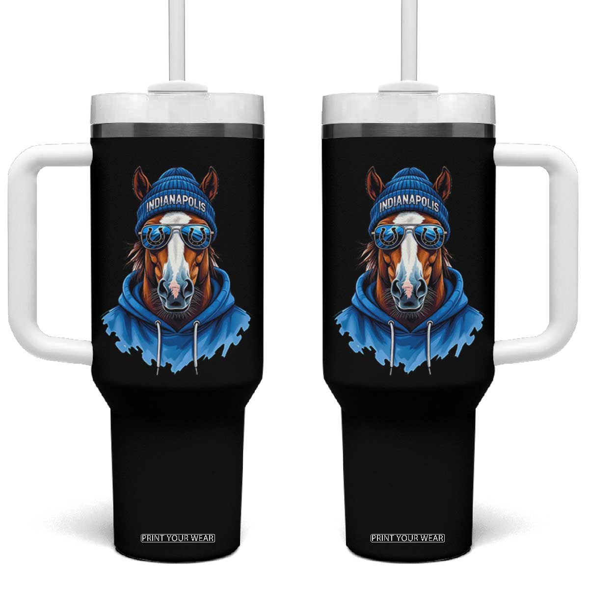 IFC Football Lover Tumbler With Handle Blue Equine Shoe Sport Fan Game Day TS11 One Size: 40 oz Black Print Your Wear