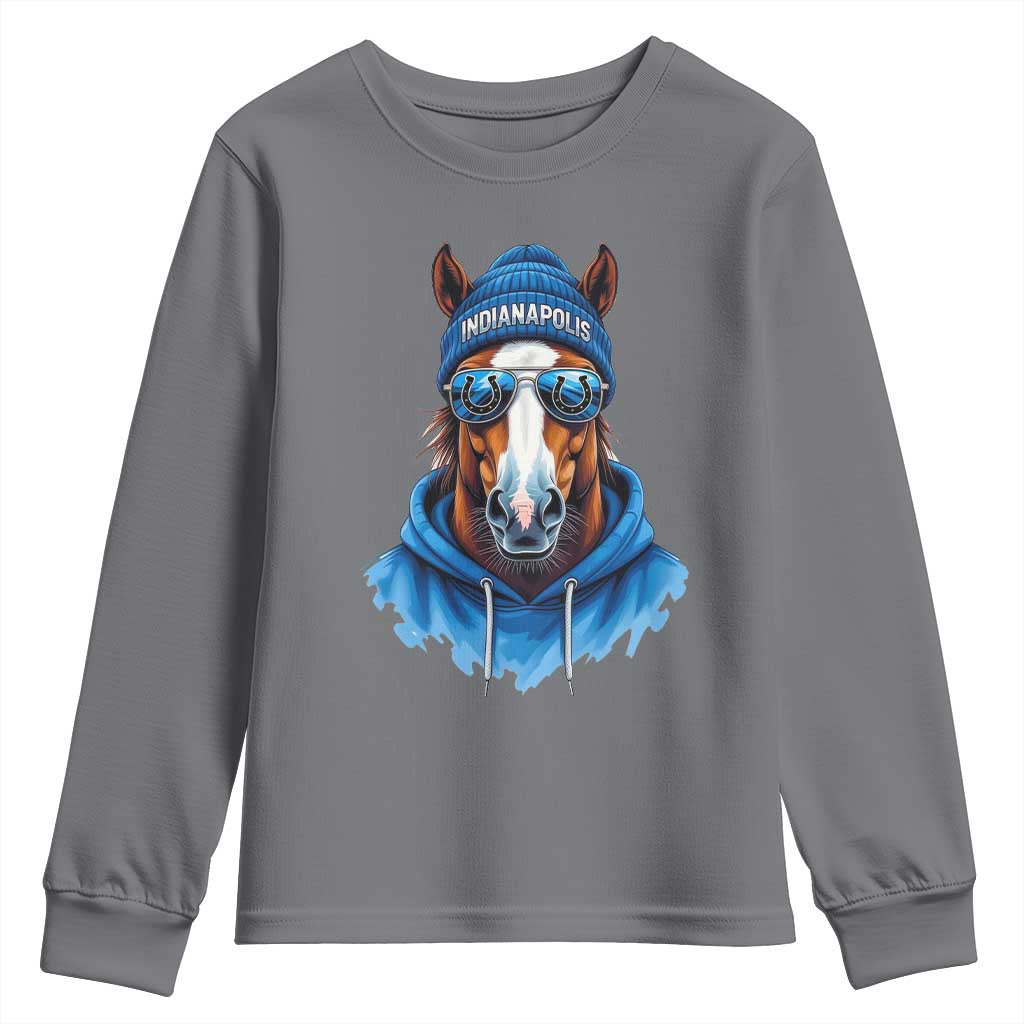 IFC Football Lover Youth Sweatshirt Blue Equine Shoe Sport Fan Game Day TS11 Charcoal Print Your Wear