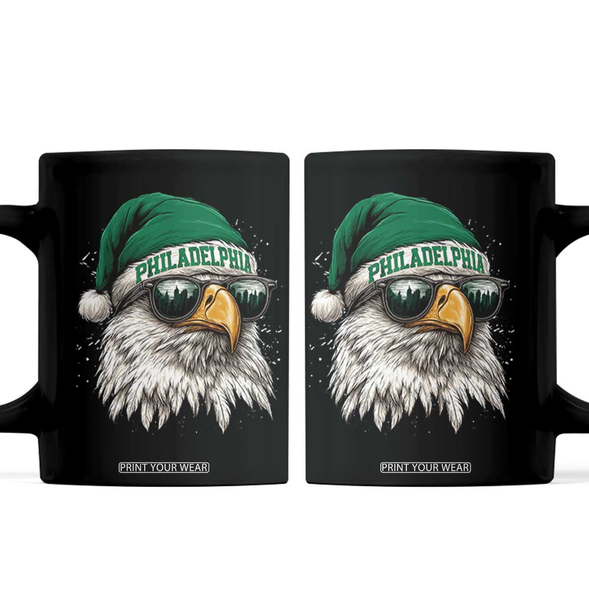 Christmas Football Lover Coffee Mug Funny Green Santa PFE City Silhouette TS11 Black Print Your Wear