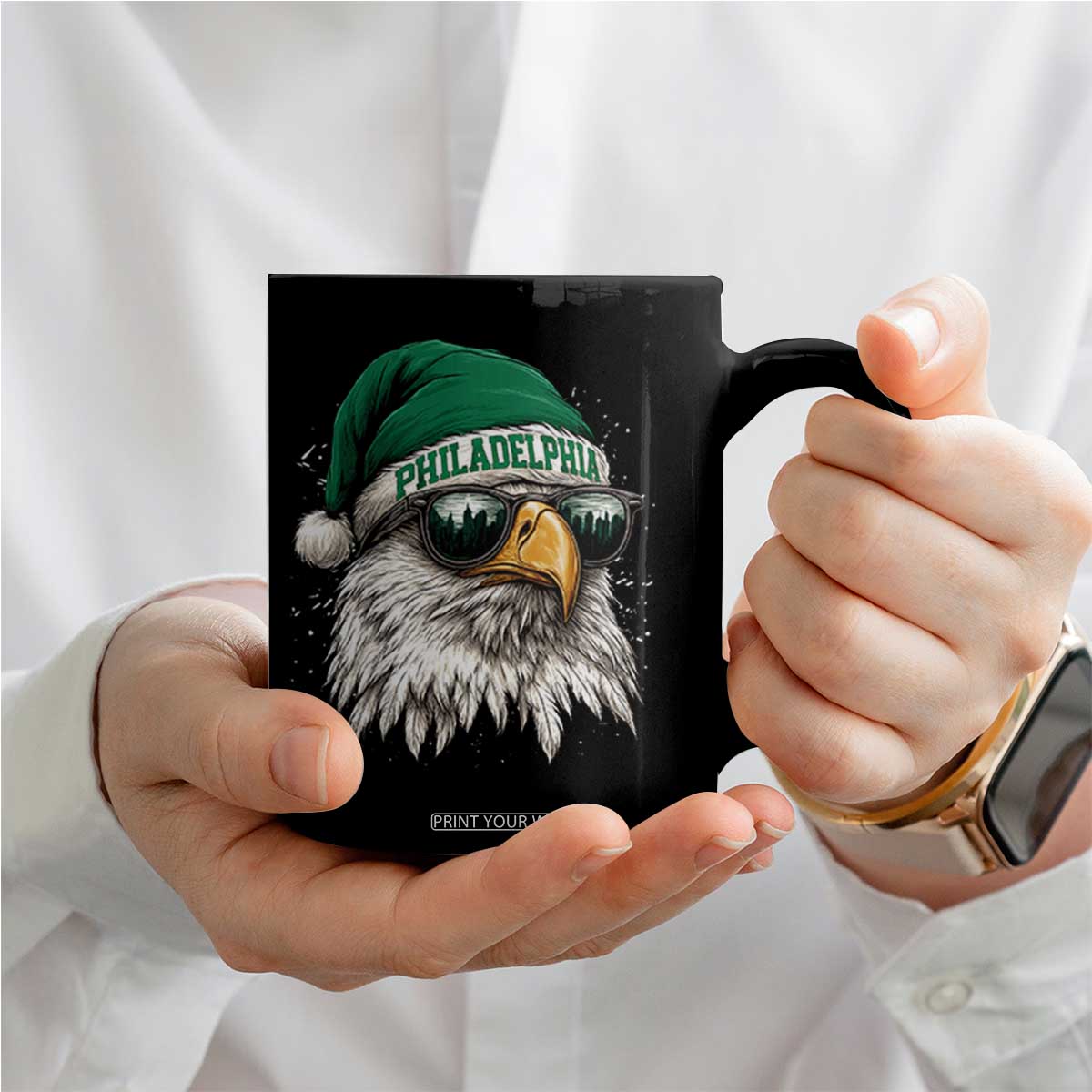 Christmas Football Lover Coffee Mug Funny Green Santa PFE City Silhouette TS11 Print Your Wear