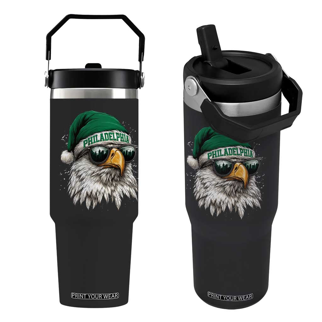 Christmas Football Lover Flip Straw Tumbler Funny Green Santa PFE City Silhouette TS11 One Size: 30 oz Black Print Your Wear
