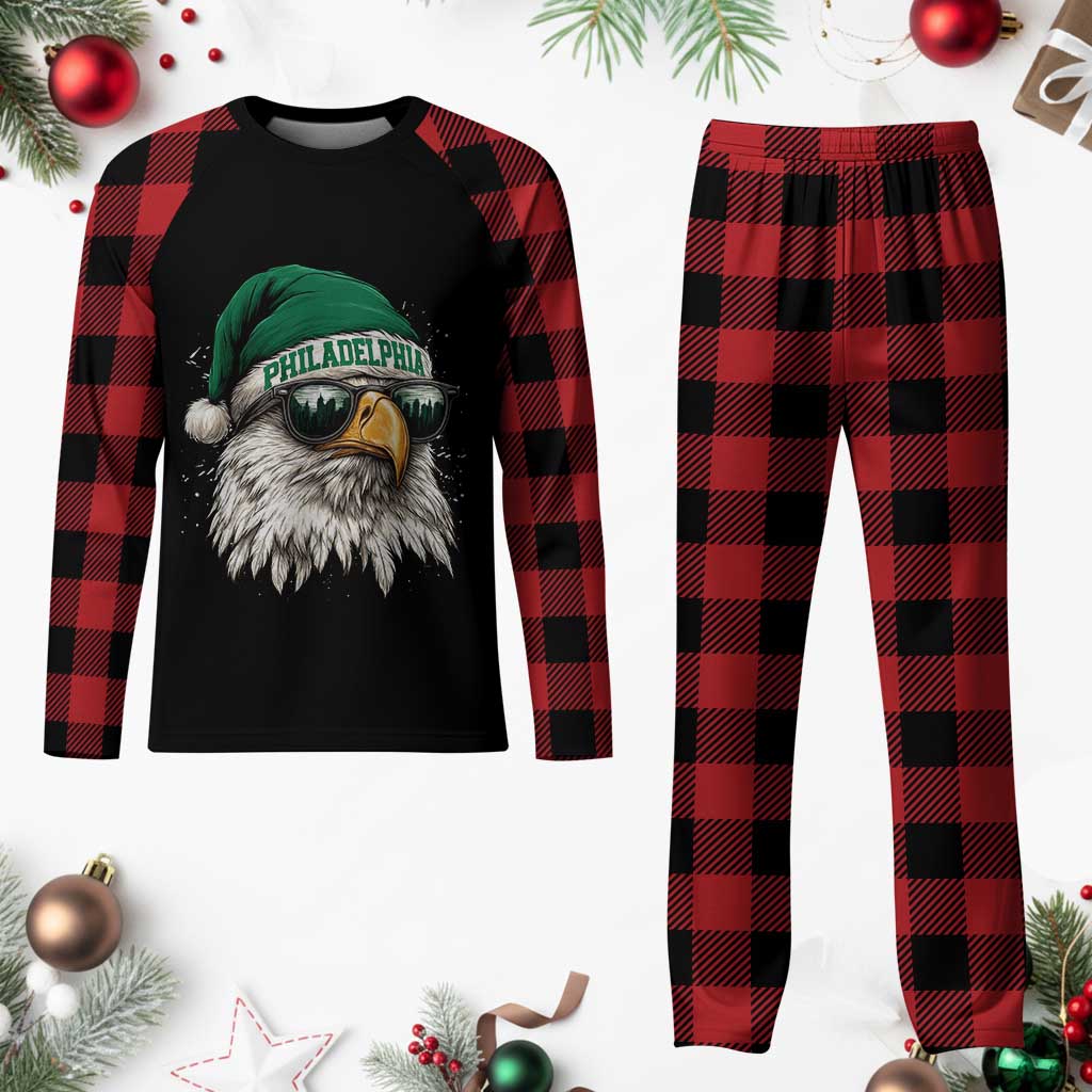 Christmas Football Lover Plaid Pajama Set Funny Green Santa PFE City Silhouette TS11 Buffalo Plaid Print Your Wear
