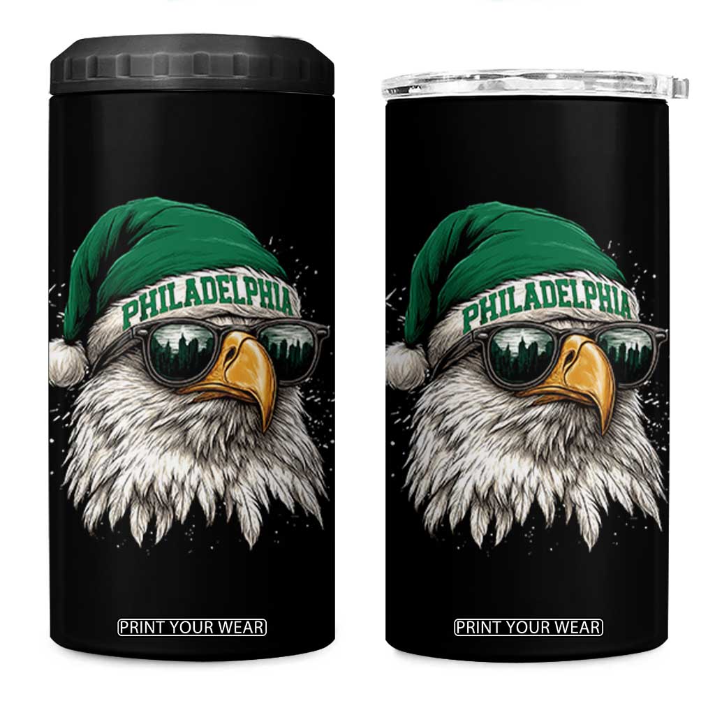 Christmas Football Lover 4 in 1 Can Cooler Tumbler Funny Green Santa PFE City Silhouette TS11 One Size: 16 oz Black Print Your Wear