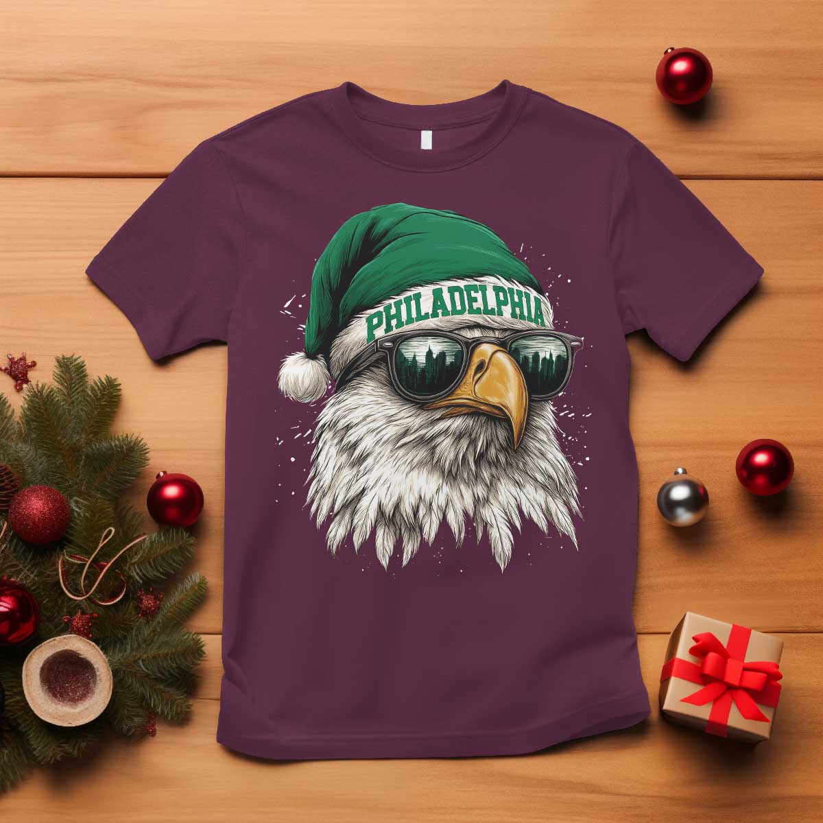Christmas Football Lover T Shirt Funny Green Santa PFE City Silhouette TS11 Maroon Print Your Wear