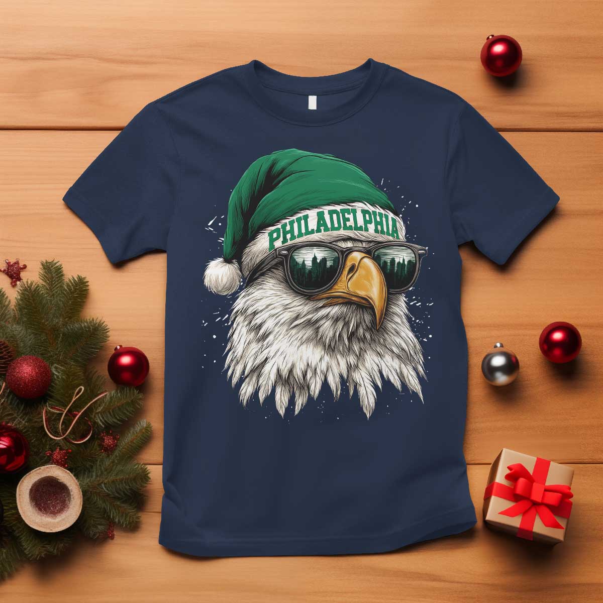 Christmas Football Lover T Shirt Funny Green Santa PFE City Silhouette TS11 Navy Print Your Wear