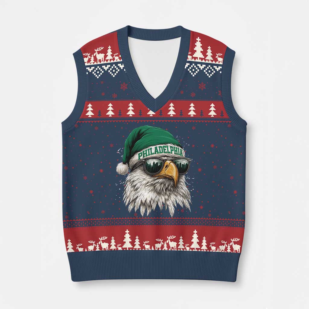 Xmas Philadelphia Fan V-Neck Knit Sweater Vest Funny Santa Eagles Sport Philly Fan TS11 Navy Red Print Your Wear