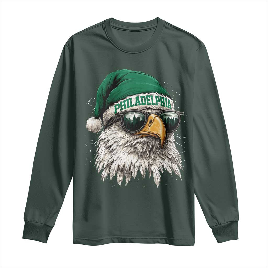 Christmas Philadelphia Fan Long Sleeve Shirt Funny Santa Eagles Sport Philly Fan TS11 Dark Forest Green Print Your Wear