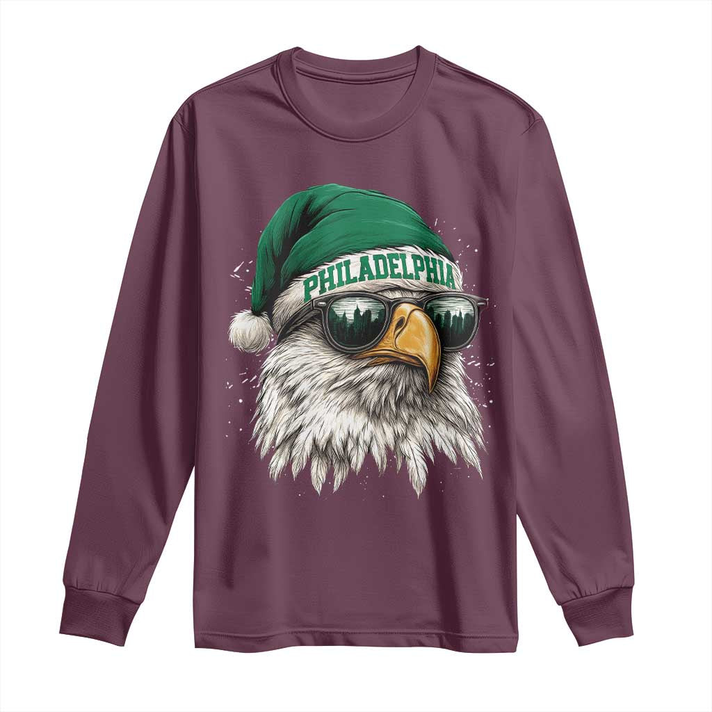 Christmas Football Lover Long Sleeve Shirt Funny Green Santa PFE City Silhouette TS11 Maroon Print Your Wear