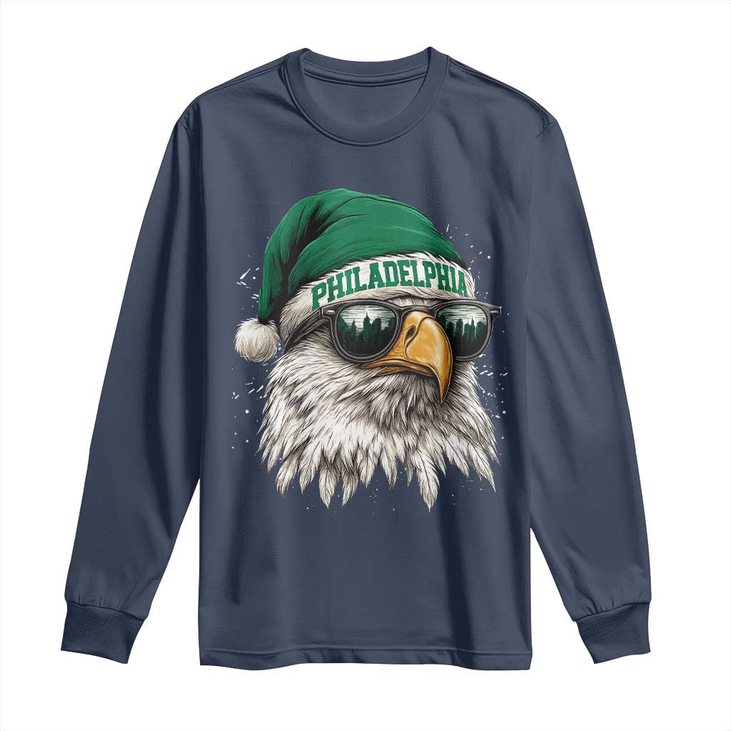 Christmas Football Lover Long Sleeve Shirt Funny Green Santa PFE City Silhouette TS11 Navy Print Your Wear