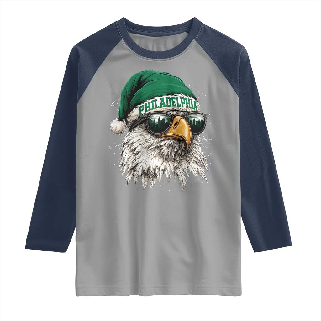 Christmas Football Lover Raglan Shirt Funny Green Santa PFE City Silhouette TS11 Sport Gray Navy Print Your Wear