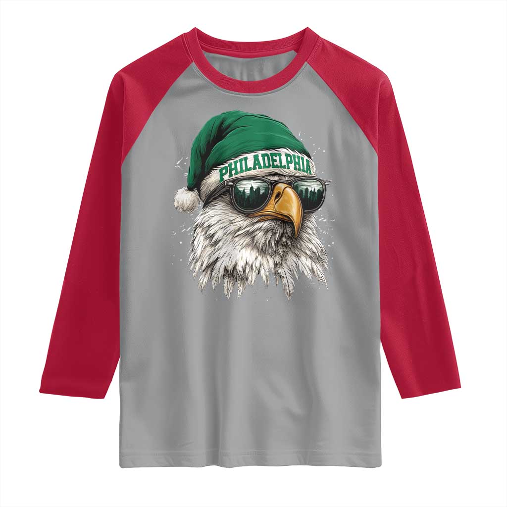 Christmas Philadelphia Fan Raglan Shirt Funny Santa Eagles Sport Philly Fan TS11 Sport Gray Red Print Your Wear