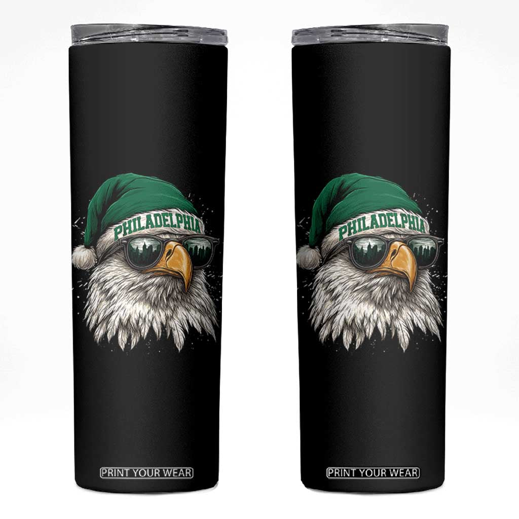 Christmas Football Lover Skinny Tumbler Funny Green Santa PFE City Silhouette TS11 Black Print Your Wear