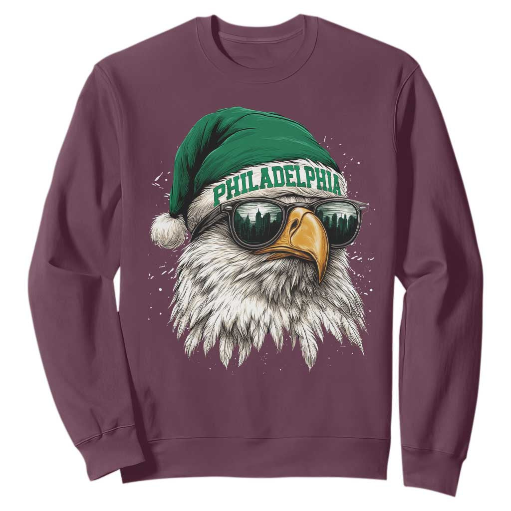 Christmas Football Lover Sweatshirt Funny Green Santa PFE City Silhouette TS11 Maroon Print Your Wear