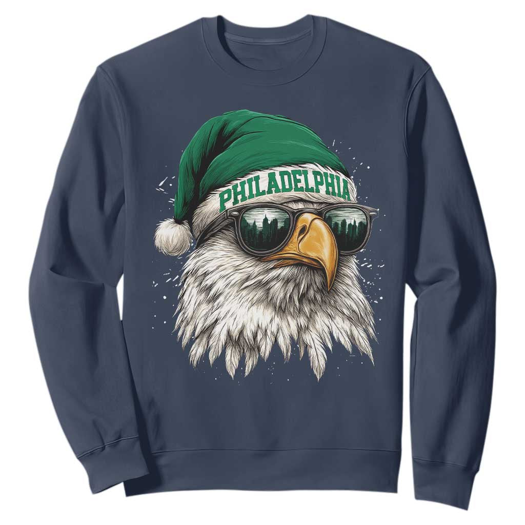 Christmas Football Lover Sweatshirt Funny Green Santa PFE City Silhouette TS11 Navy Print Your Wear