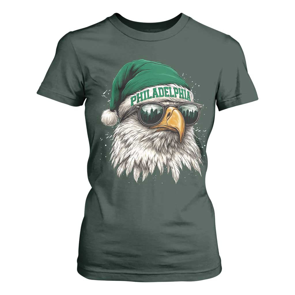 Christmas Philadelphia Fan T Shirt For Women Funny Santa Eagles Sport Philly Fan TS11 Dark Forest Green Print Your Wear