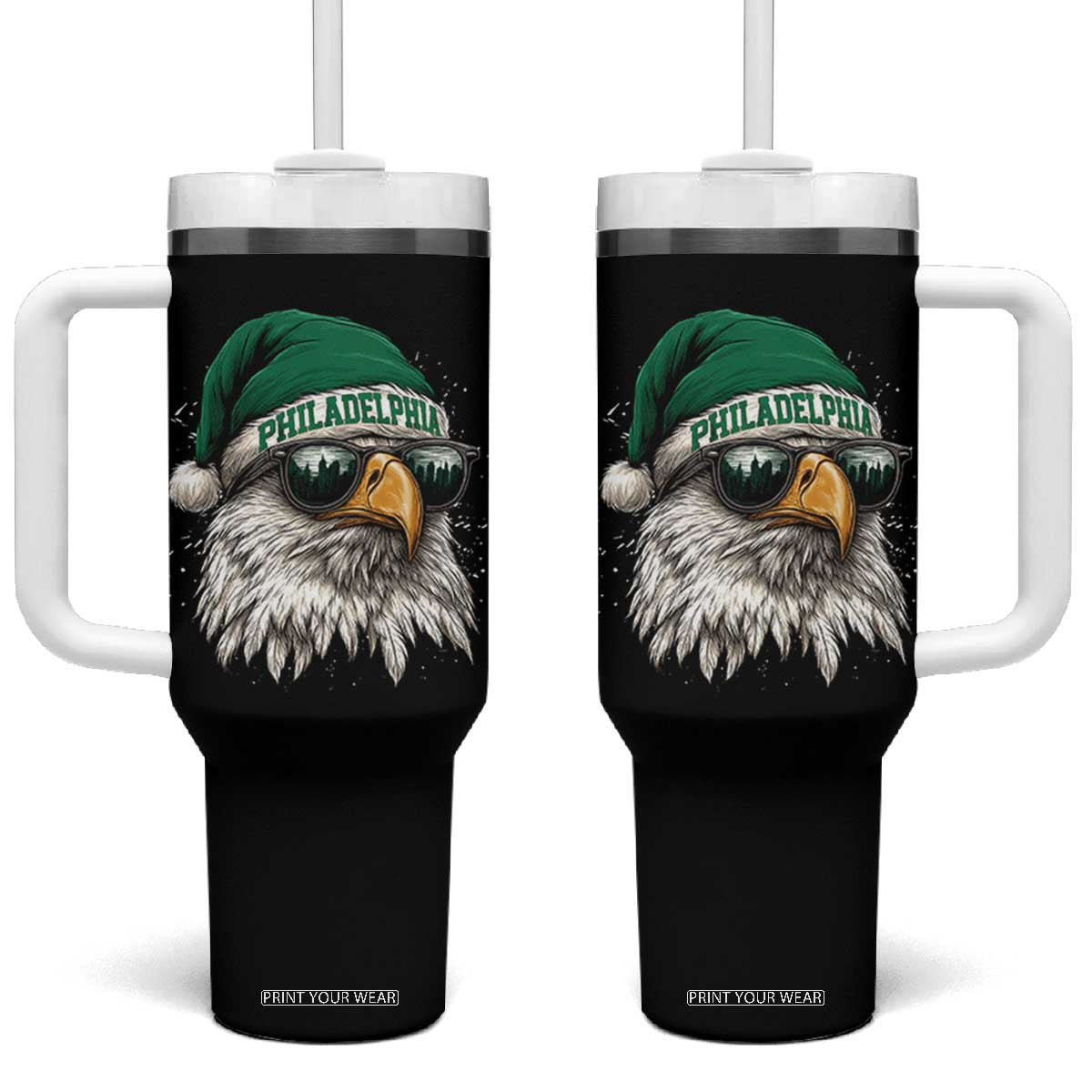 Christmas Philadelphia Fan Tumbler With Handle Funny Santa Eagles Sport Philly Fan TS11 One Size: 40 oz Black Print Your Wear