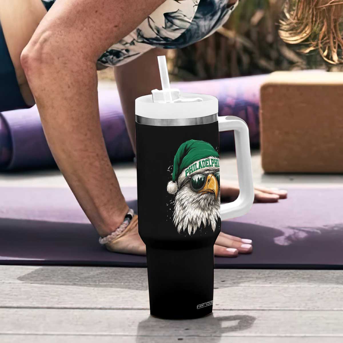 Christmas Football Lover Tumbler With Handle Funny Green Santa PFE City Silhouette TS11 Print Your Wear