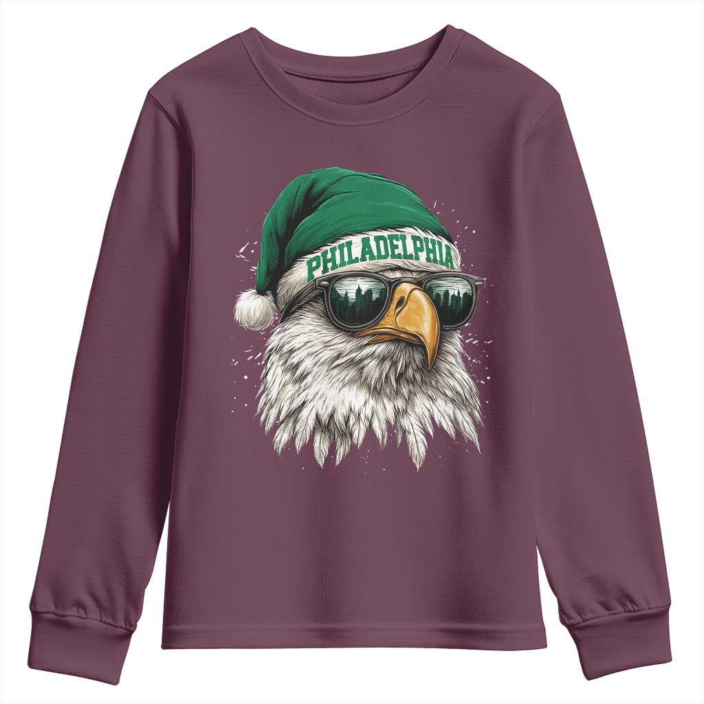 Christmas Football Lover Youth Sweatshirt Funny Green Santa PFE City Silhouette TS11 Maroon Print Your Wear
