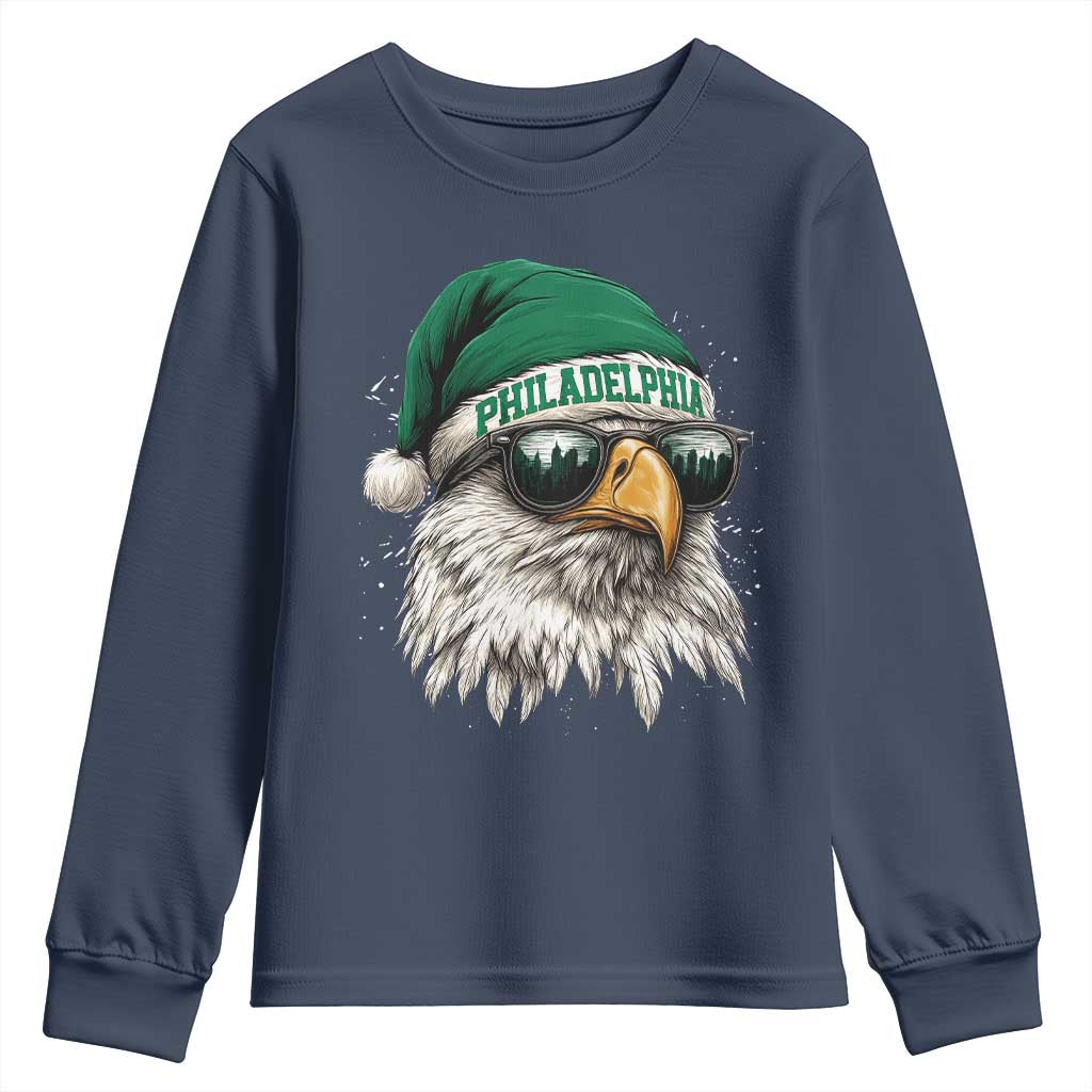 Christmas Football Lover Youth Sweatshirt Funny Green Santa PFE City Silhouette TS11 Navy Print Your Wear