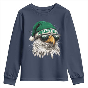 Christmas Football Lover Youth Sweatshirt Funny Green Santa PFE City Silhouette TS11 Navy Print Your Wear