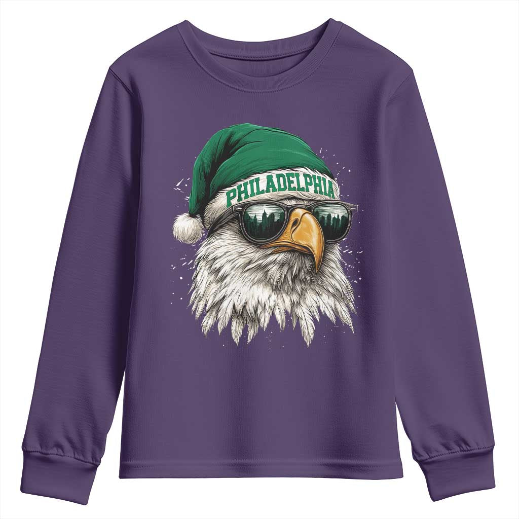Christmas Football Lover Youth Sweatshirt Funny Green Santa PFE City Silhouette TS11 Purple Print Your Wear