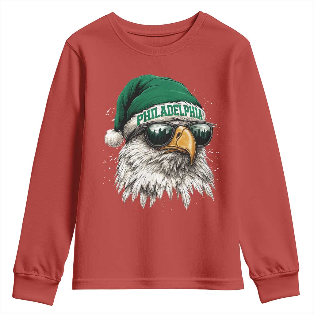 Christmas Football Lover Youth Sweatshirt Funny Green Santa PFE City Silhouette TS11 Red Print Your Wear