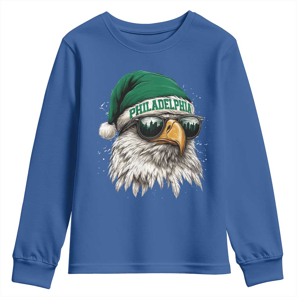 Christmas Football Lover Youth Sweatshirt Funny Green Santa PFE City Silhouette TS11 Royal Blue Print Your Wear