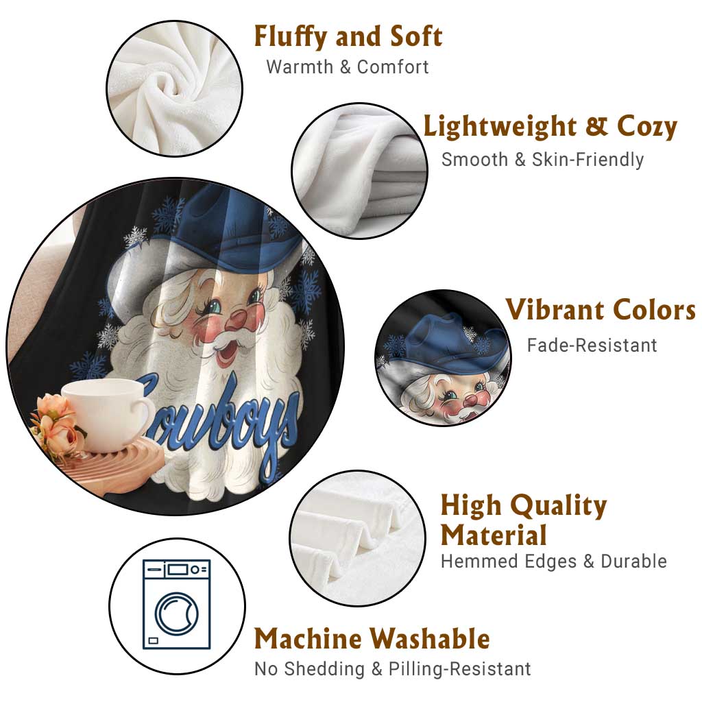 Christmas Cowboys Fan Throw Blanket Funny Xmas American Football Blue Santa TS11 Print Your Wear