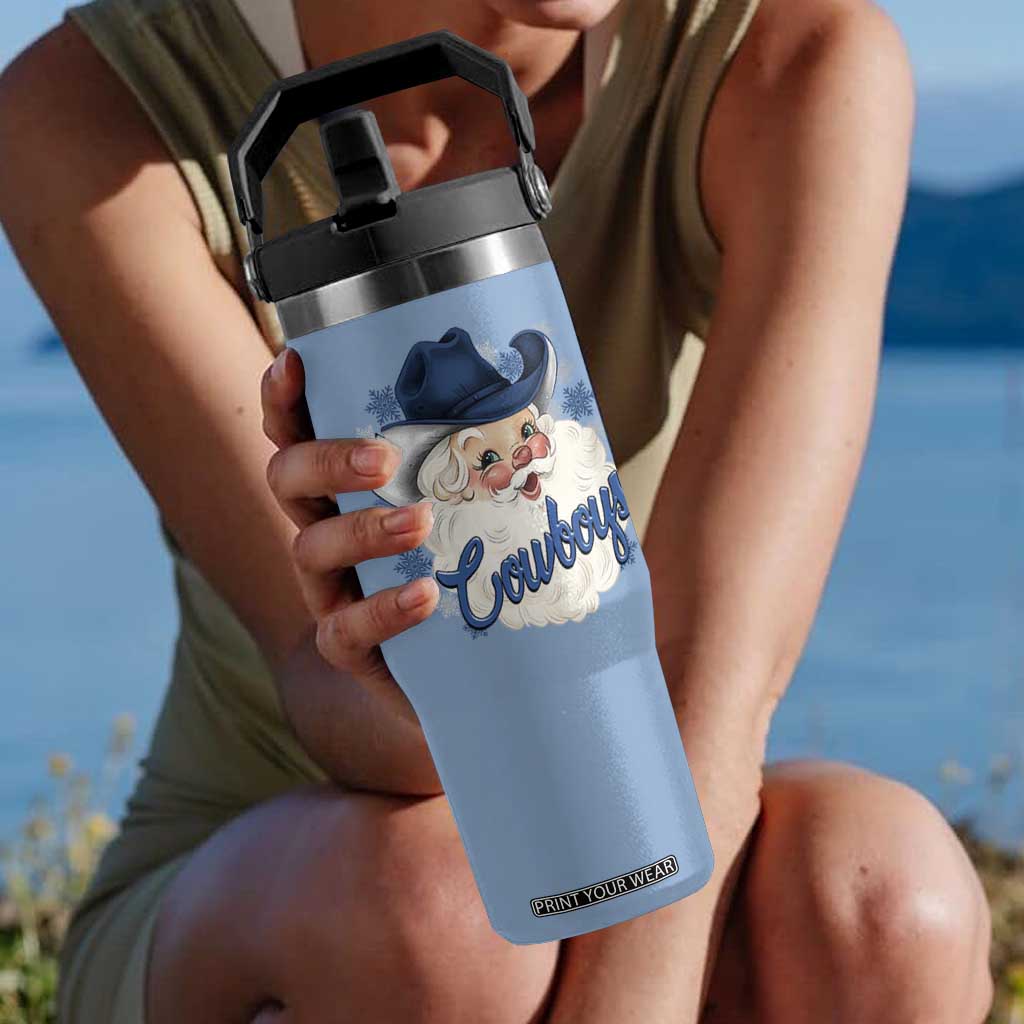 Christmas Football Lover Flip Straw Tumbler Blue Santa DFC Game Day TS11 One Size: 30 oz Light Blue Print Your Wear