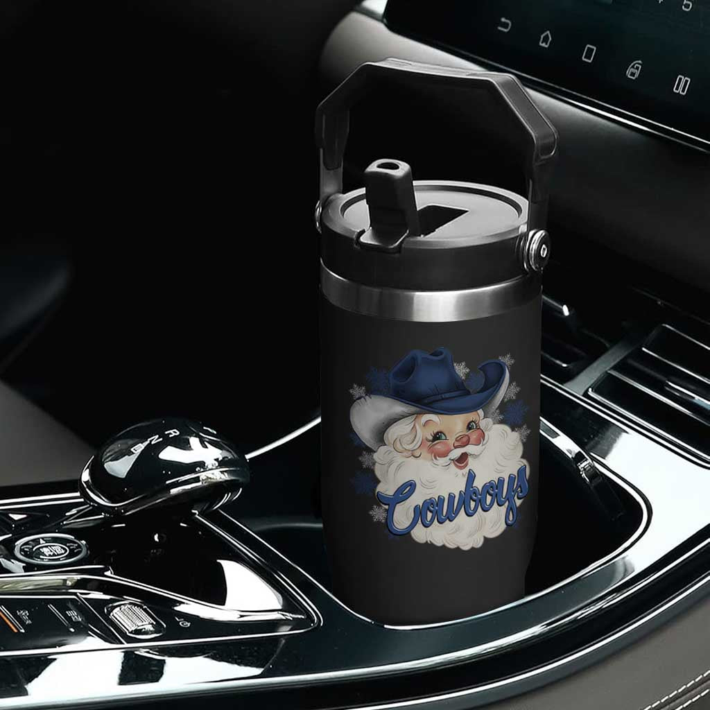 Christmas Cowboys Fan Flip Straw Tumbler Funny Xmas American Football Blue Santa TS11 Print Your Wear