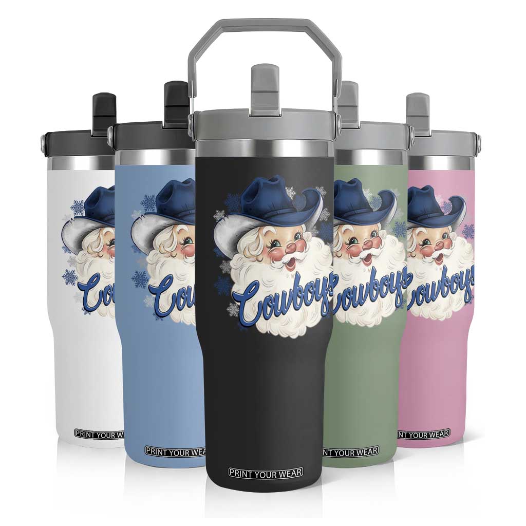 Christmas Cowboys Fan Flip Straw Tumbler Funny Xmas American Football Blue Santa TS11 Print Your Wear