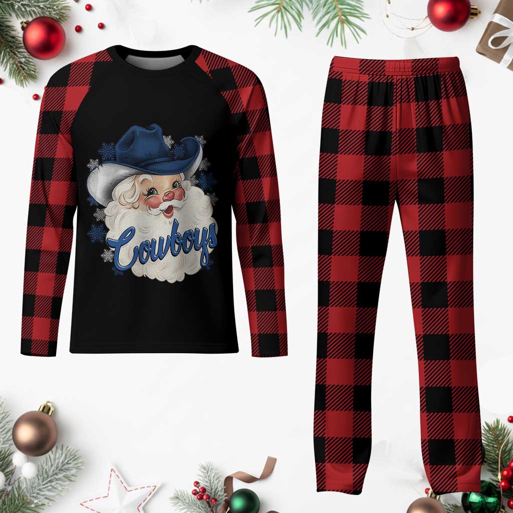 Christmas Cowboys Fan Plaid Pajama Set Funny Xmas American Football Blue Santa TS11 Buffalo Plaid Print Your Wear