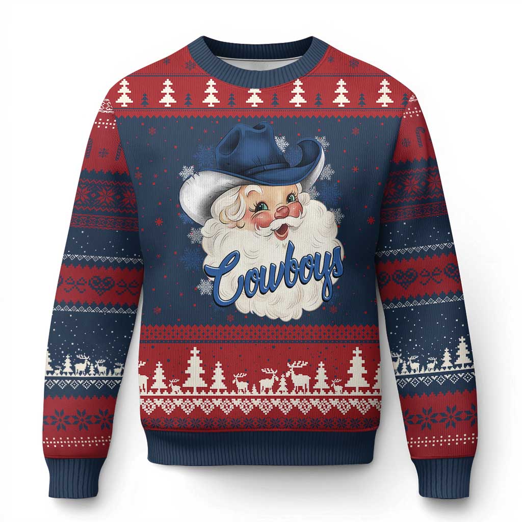 Xmas Cowboys Fan Ugly Christmas Sweater Funny Xmas American Football Blue Santa TS11 Navy Red Print Your Wear