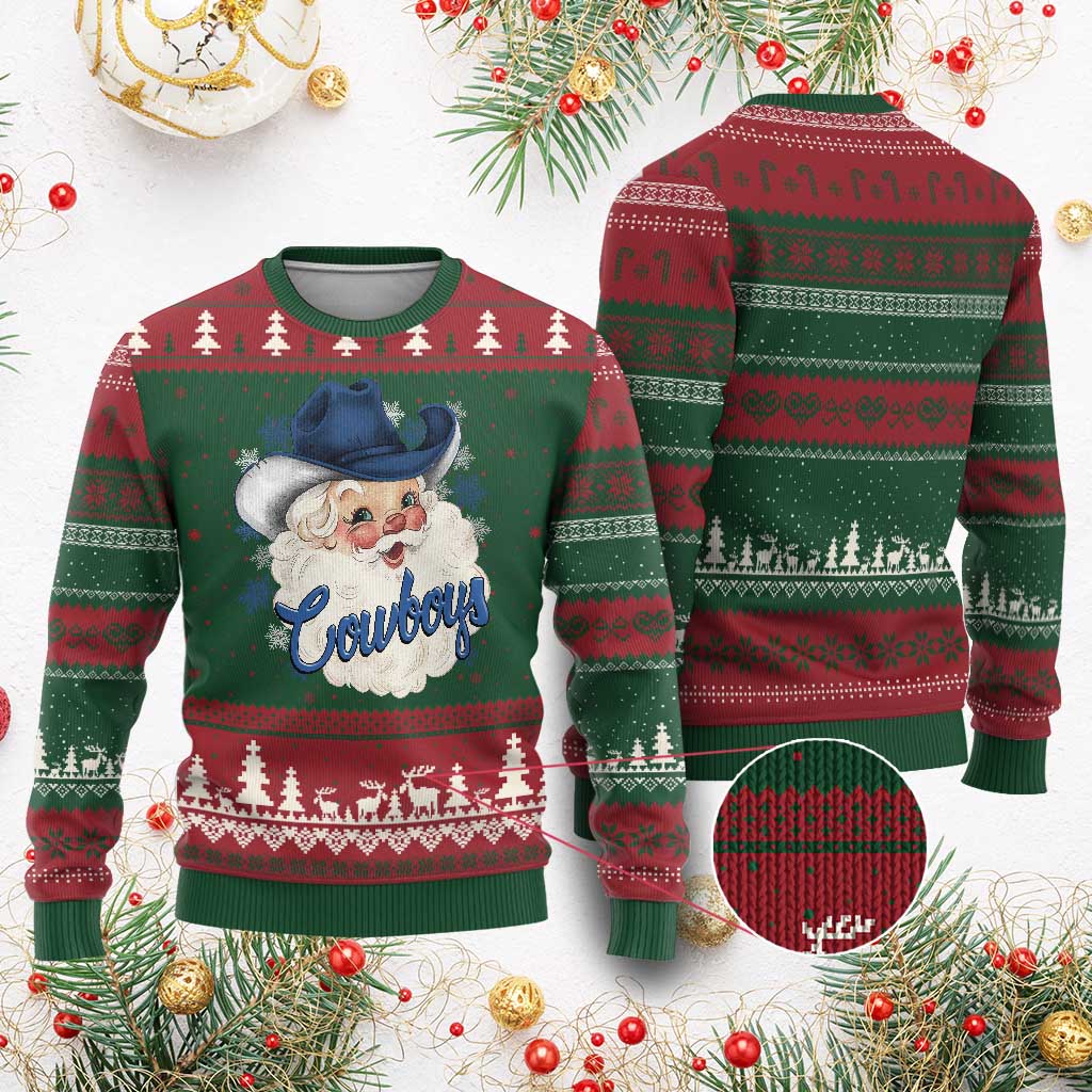 Christmas Football Lover Ugly Christmas Sweater Blue Santa DFC Game Day TS11 Red Green Print Your Wear