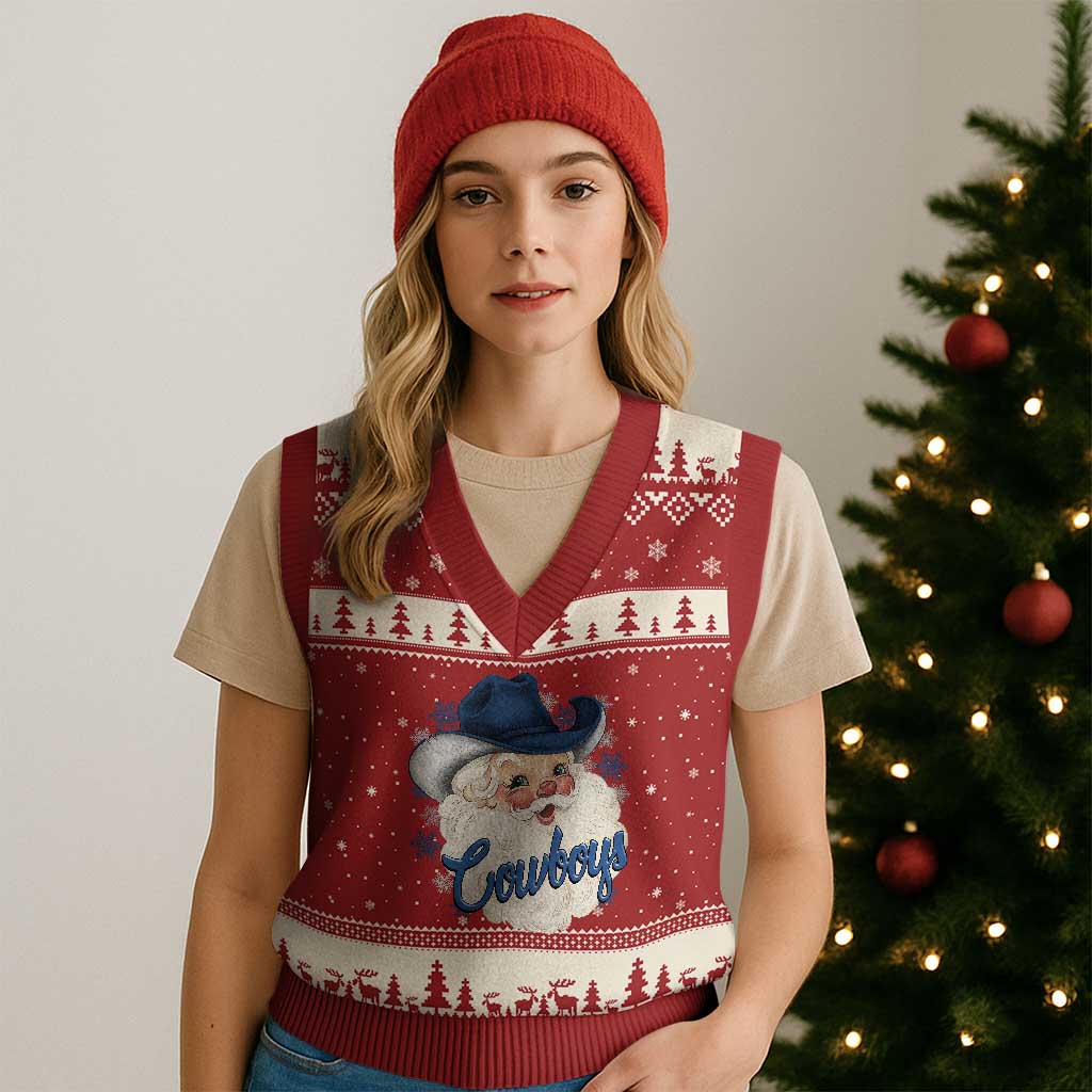Christmas Football Lover V-Neck Knit Sweater Vest Blue Santa DFC Game Day TS11 Red Beige Print Your Wear