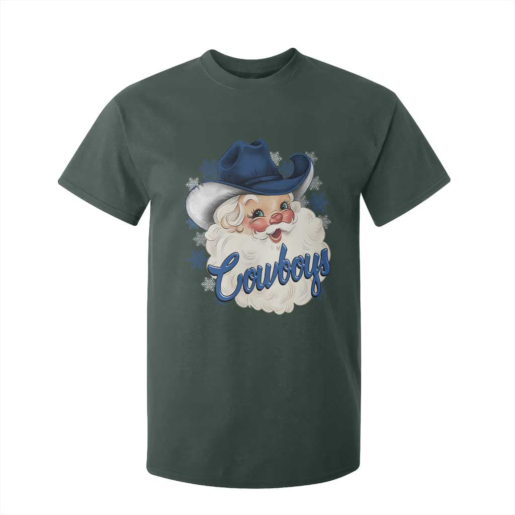 Christmas Cowboys Fan T Shirt For Kid Funny Xmas American Football Blue Santa TS11 Dark Forest Green Print Your Wear