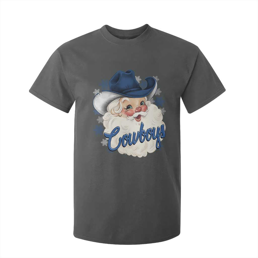 Christmas Cowboys Fan T Shirt For Kid Funny Xmas American Football Blue Santa TS11 Dark Heather Print Your Wear