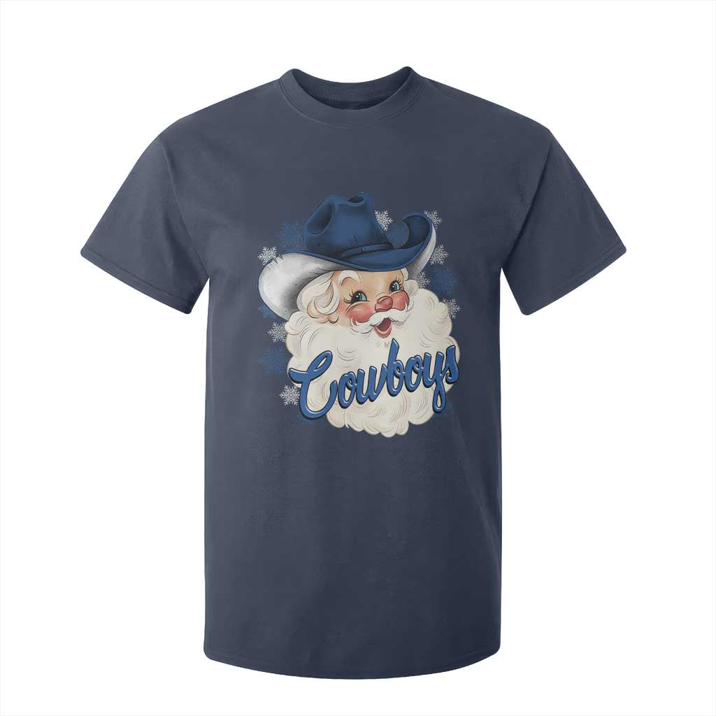 Christmas Cowboys Fan T Shirt For Kid Funny Xmas American Football Blue Santa TS11 Navy Print Your Wear