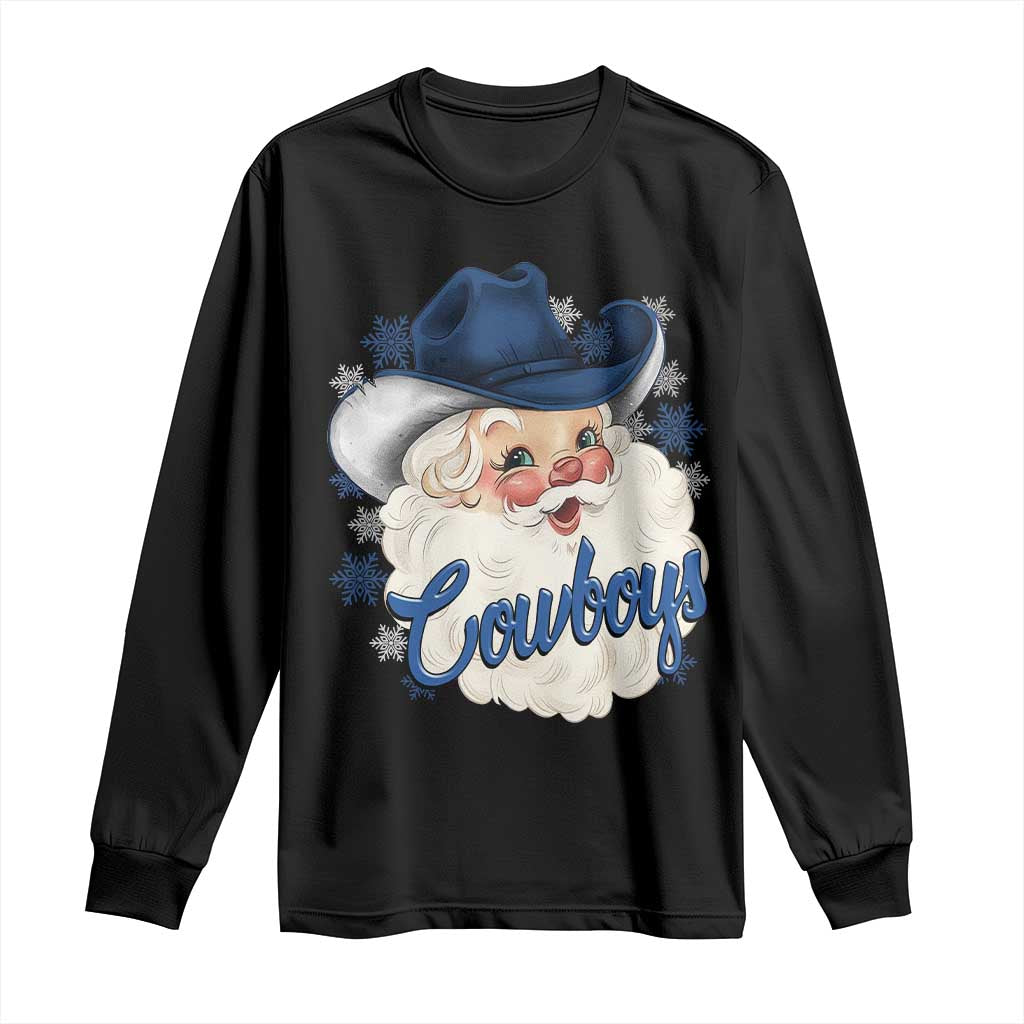 Christmas Cowboys Fan Long Sleeve Shirt Funny Xmas American Football Blue Santa TS11 Black Print Your Wear