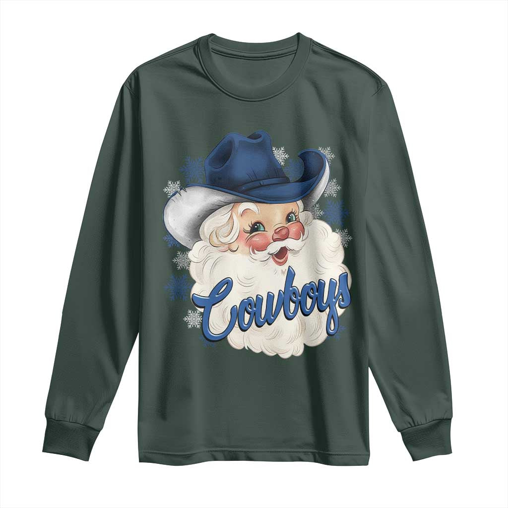 Christmas Cowboys Fan Long Sleeve Shirt Funny Xmas American Football Blue Santa TS11 Dark Forest Green Print Your Wear