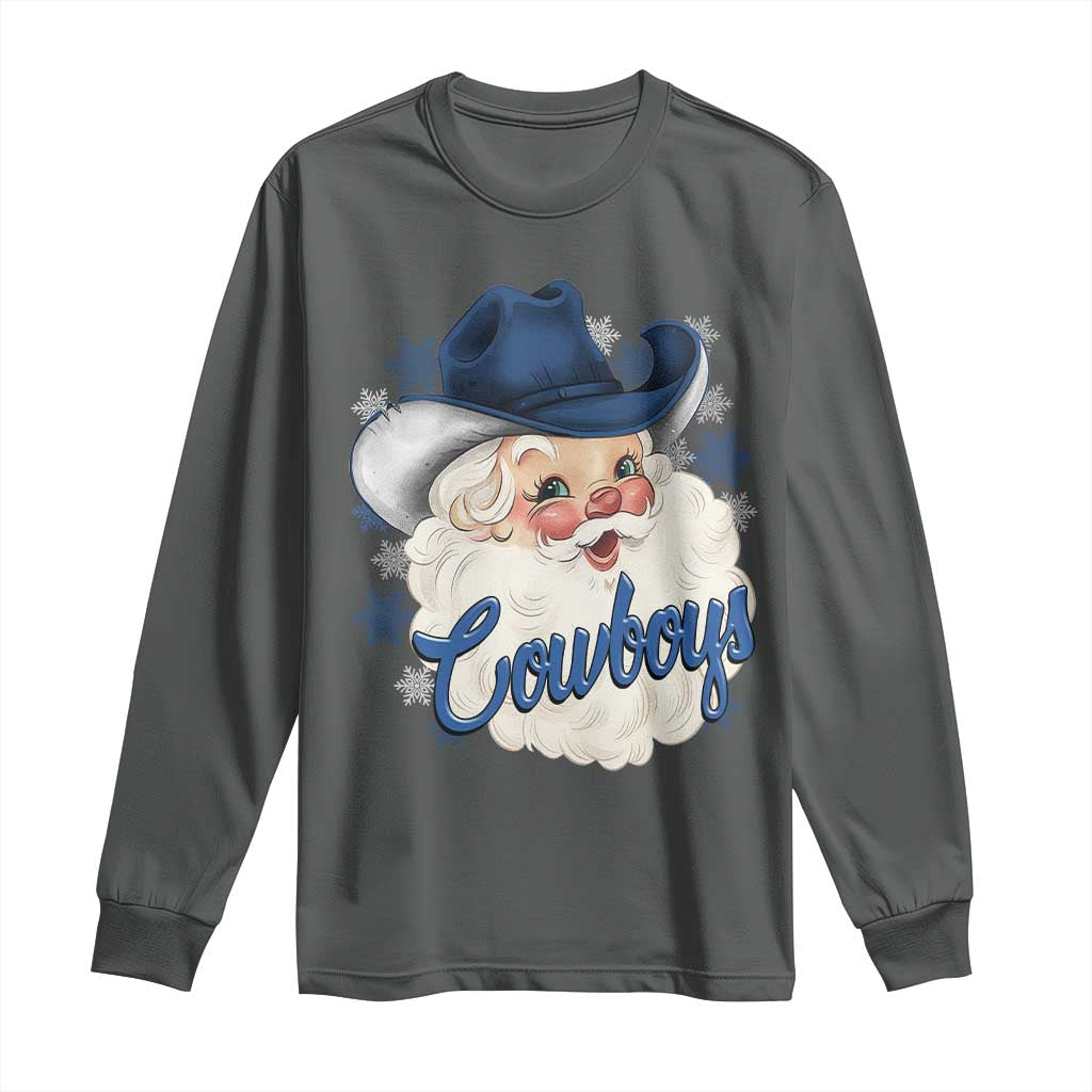 Christmas Cowboys Fan Long Sleeve Shirt Funny Xmas American Football Blue Santa TS11 Dark Heather Print Your Wear