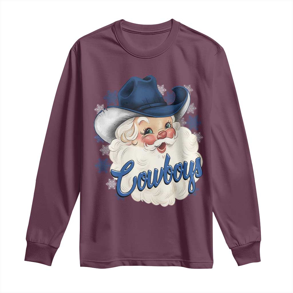 Christmas Cowboys Fan Long Sleeve Shirt Funny Xmas American Football Blue Santa TS11 Maroon Print Your Wear