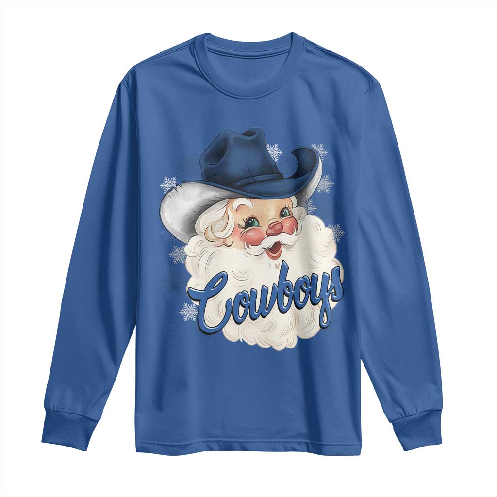 Christmas Cowboys Fan Long Sleeve Shirt Funny Xmas American Football Blue Santa TS11 Royal Blue Print Your Wear