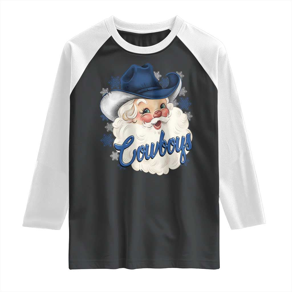 Christmas Cowboys Fan Raglan Shirt Funny Xmas American Football Blue Santa TS11 Black White Print Your Wear