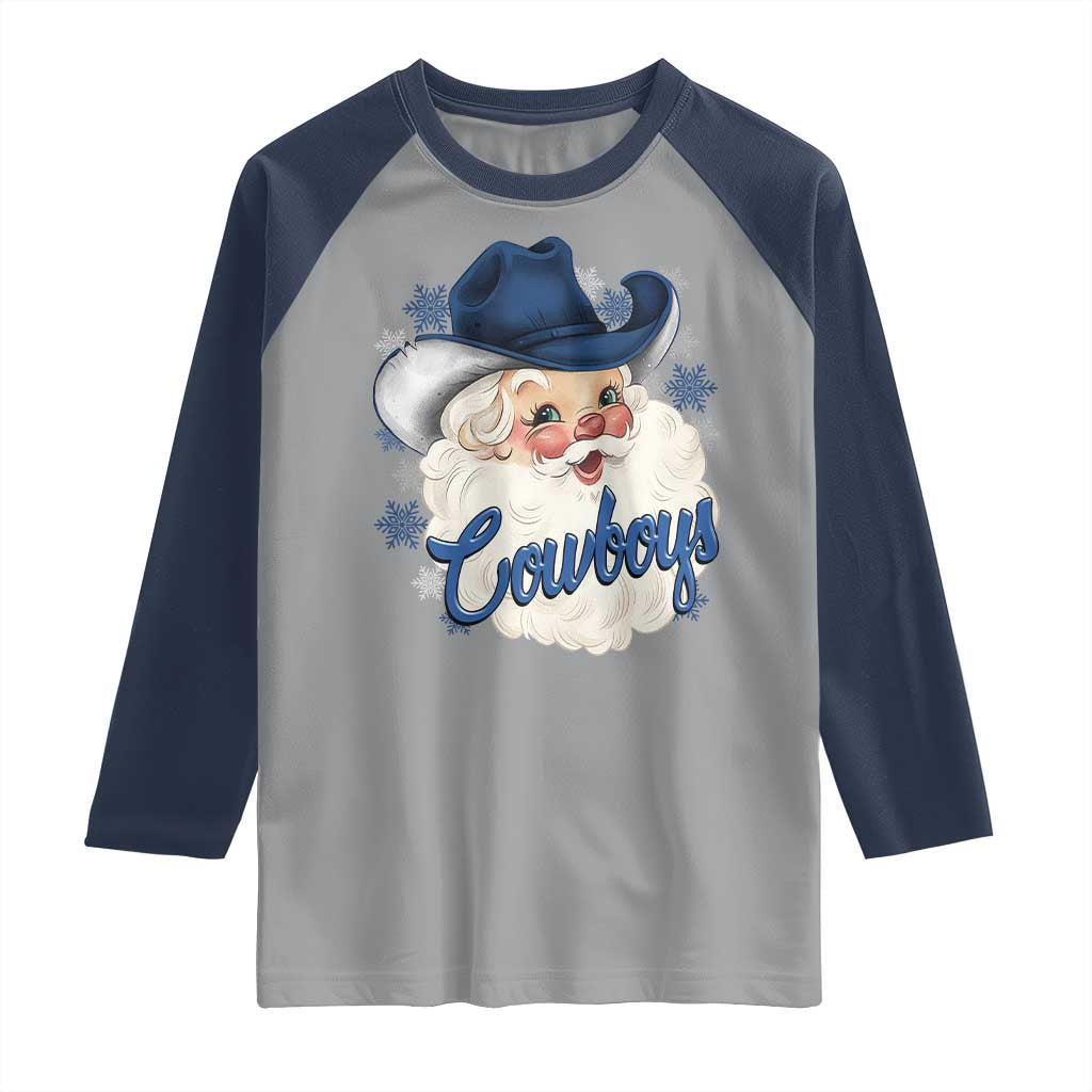 Christmas Cowboys Fan Raglan Shirt Funny Xmas American Football Blue Santa TS11 Sport Gray Navy Print Your Wear